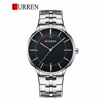 Curren 8321 Original Brand Stainless Steel Band Wrist Watch For Men / Silver and Black DIal