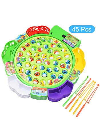 We Happy Fishing Game Toy Set with Rotating Board Includes 45 Fishes and 5 Fishing Rodes Amazing Activity for Kids