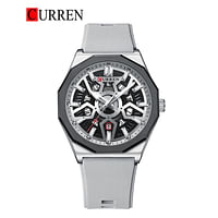 Curren 8437 Original Brand Rubber Straps Wrist Watch For Men / Silver