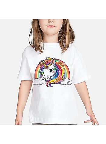 We Happy Unicorn Costume Theme T shirt for Kids Girls Rainbows Pattern Printed Party Wear Summer Top (Design-2-Rainbow Clouds-24 Month)