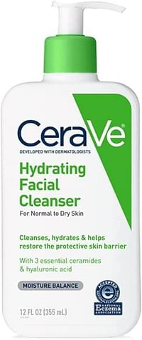 CeraVe Hydrating Cleanser for normal to dry skin 12 fl oz (355 ml) Cleanses, hydrates & helps restore the protective skin barrier