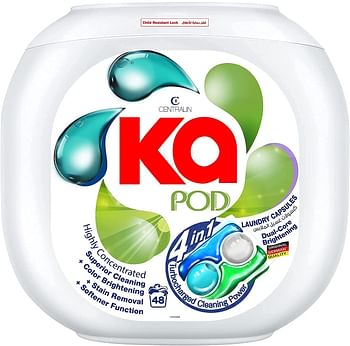 KA 4 in 1 PODS ، منظف غسيل مضاد للبكتيريا بنسبة 99.9٪ ، 48 كبسولة ، كبسولات غسيل بتركيبة ألمانية ، كبسولات سائلة للغسيل ، رائحة أصلية