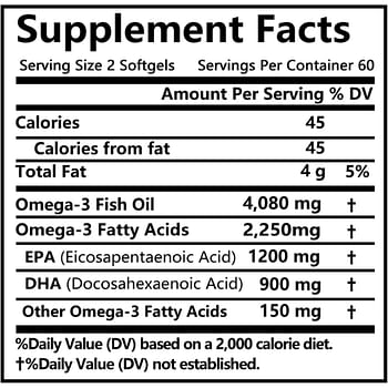 Daitea Omega 3 Fish Oil Capsules Dietary Supplement Rich In DHA EPA For Anti-aging, Skin, Eyes, Heart, Brain and Immune System - 120 Capsules