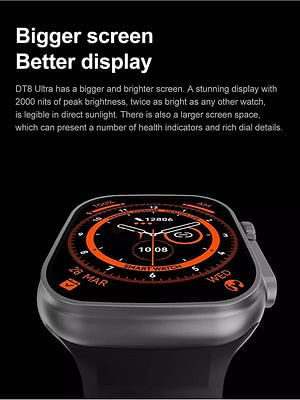 ساعة ذكية BW8 Ultra-2.02 ”HD تعمل باللمس تعقب اللياقة البدنية مكالمات SpO2 مراقب معدل ضربات القلب توفير الطاقة والوضع الرياضي IP67 مقاوم للماء Ultra8 ساعة ذكية مع حزام من السيليكون برتقالي