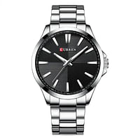 Curren 8322 Men Fashion Watch Luxury Stainless Steel Band Business Clock Waterproof Wristwatch- Silver and Black