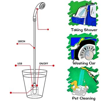 Portable Electric Shower Outdoor Camping Bathing Portable Showers Head Pet Shower Car Washer with Hose Bathe Tool