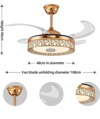 Genius 42 inch ceiling Fan with LED light kit remote control modern blade noiseless copper motor dimming and color temperature adjustment 3-speed tricolor adjustable