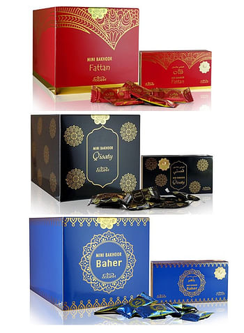 Pack of 3 Nabeel Ultimate Incense Mini Bakhoor Qisaty, Fattan and Baher