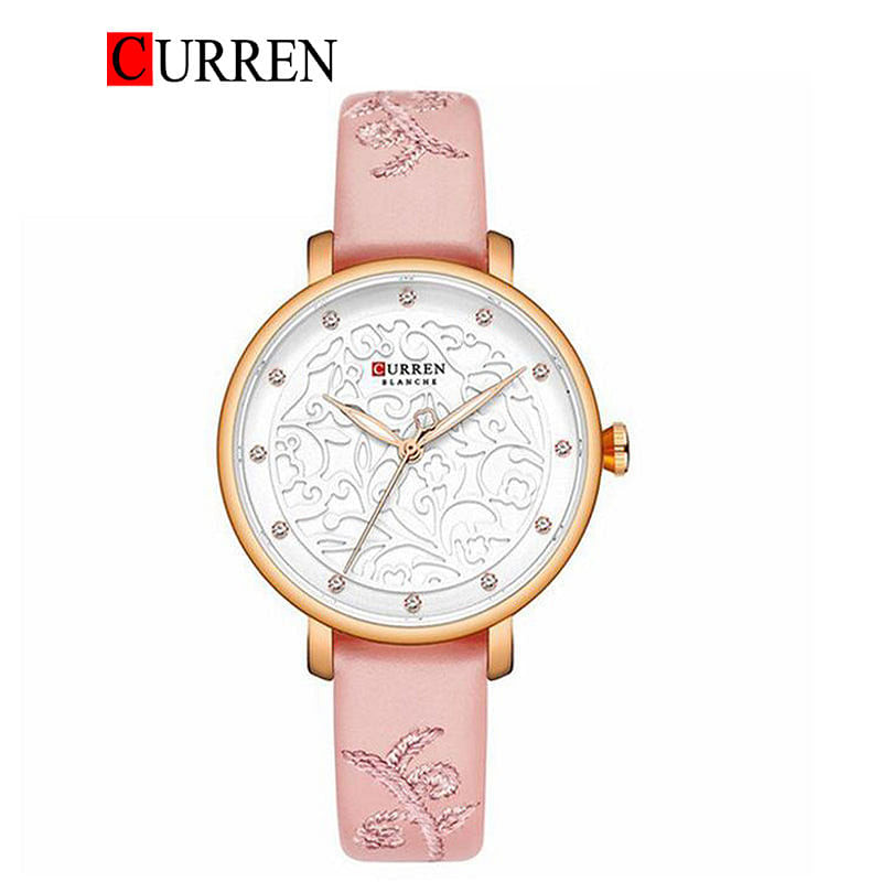 Curren 9046 Original Brand Leather Strap Wrist Watches For Women / Pink