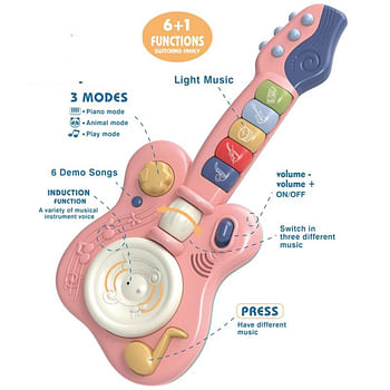 Electronic Musical Toy, Handheld Guitar for Children - Pink