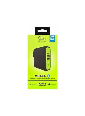 8000 mAh Mbala.Qi Power Bank With Wireless And Wall Charger Black/Green