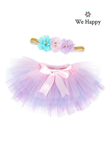 We Happy 4 Pieces 1st Birthday Baby Girl Costume Set, Newborn Princess ONE Printed Dress for Theme Party Photoshoot, Unicorn Bodysuit with Tutu Skirt, Cake Topper and Floral Headband - Purple, 1 Year