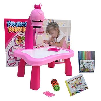 Child Learning Desk With Smart Projector Kids Painting Table Toy With Light Music Children Educational Tool Drawing Table - Pink
