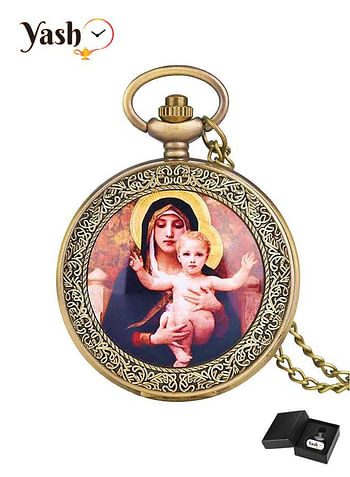 Yash Vintage Full Hunter Virgin Mary Quartz Pocket Watch