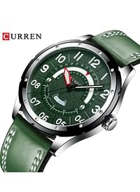 Curren 8267 Stylish Leather Strap Wrist Watch For Men - Green.