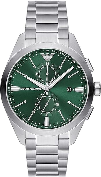 Emporio Armani Men's Green Dial Chronograph and Stainless Steel Watch Ar11480 - Silver