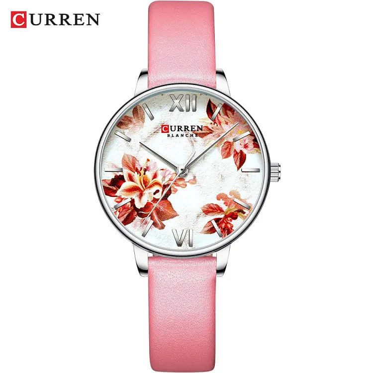 Curren 9060 Original Brand Leather Straps Wrist Watch For Women / Pink