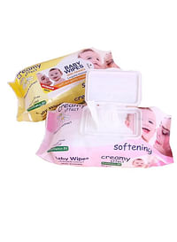 Pack of 2 Baby Wipes Soft and Gentle Cleansing Wet Towels Alcohol Free, and Perfect for Sensitive Skin 80 Pcs each .