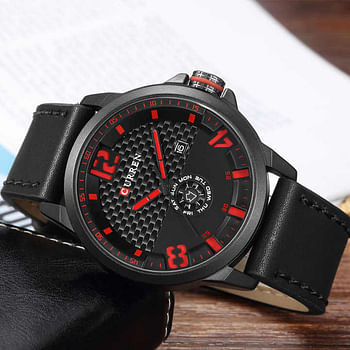 CURREN 8253 Men's Water Resistant Analog Wrist Watch Black/Red