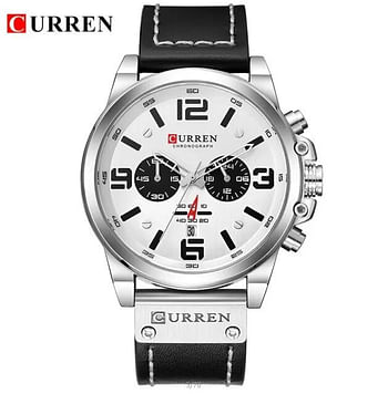 CURREN 8314 Original Brand Leather Straps Wrist Watch For Men - Silver and Black