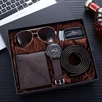 4 Pcs Men's Gift Box Set Watch Wallet Belt and Sunglasses