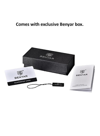 Benyar 5129 Luxury Chronograph Leather Strap Quartz Men Wristwatch, Black