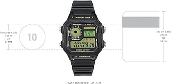 Casio Youth Digital Black Dial Men's Watch - AE-1200WH-1BVDF (D098) / Black