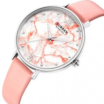 CURREN 9045 Creative Colorful Watches for Women Casual Analogue Quartz Leather Wristwatch Ladies Style - Pink & Silver