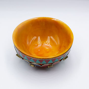 Exquisite Amber Bowl with Gemstone Handcrafted in Nepal