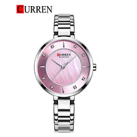 Curren 9051 Original Brand Stainless Steel Band Wrist Watch For Women / Silver Purple Dial