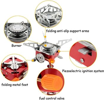 موقد غاز محمول للتخييم - حقيبة ظهر خفيفة الوزن - موقد البوتان - 2800 واط طاقة عالية مع إشعال بيزو مريح ، قابل للطي - للمشي في الهواء الطلق