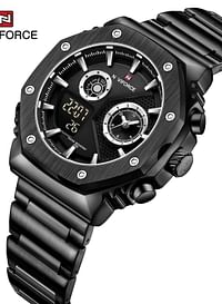 NAVIFORCE NF9216 Stainless Steel Dual Time Watch For Men - Black