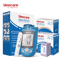 Sinocare Blood Glucose Uric Acid Meter with Advanced test strips Lancet Safe AQ UG for Multifunctions - Bundle (Device + 50 uric acid stips + 50 Safe AQ UG strips + 100 lancets)