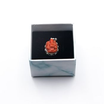 925 Sterling Silver Carved Ganesh of Natural Coral Crystal Pendant Style