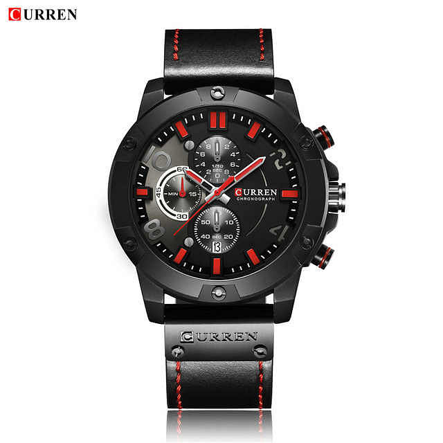 CURREN 8285 Original Brand Leather Straps Wrist Watch For Men - Black and Red