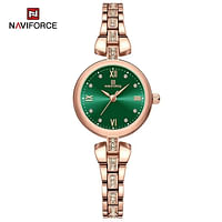 NaviForce NF5034 Dynamic Beautiful Small Dial Rhinestone Bracelete Design Watch For Women Green/Rosegold