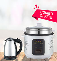 Cyber 1.8 Ltr Automatic Rice Cooker with Cyber Electric Kettle Combo Offer