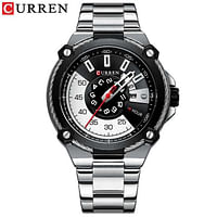 Curren 8345 Original Brand Stainless Steel Band Wrist Watch For Men / Silver and Black Dial