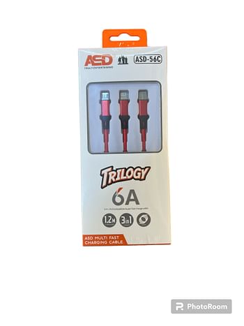 Trilogy Multi Fast Charging Cable | 6A 3 in 1 compatible super fast charge cable ASD-56C RED