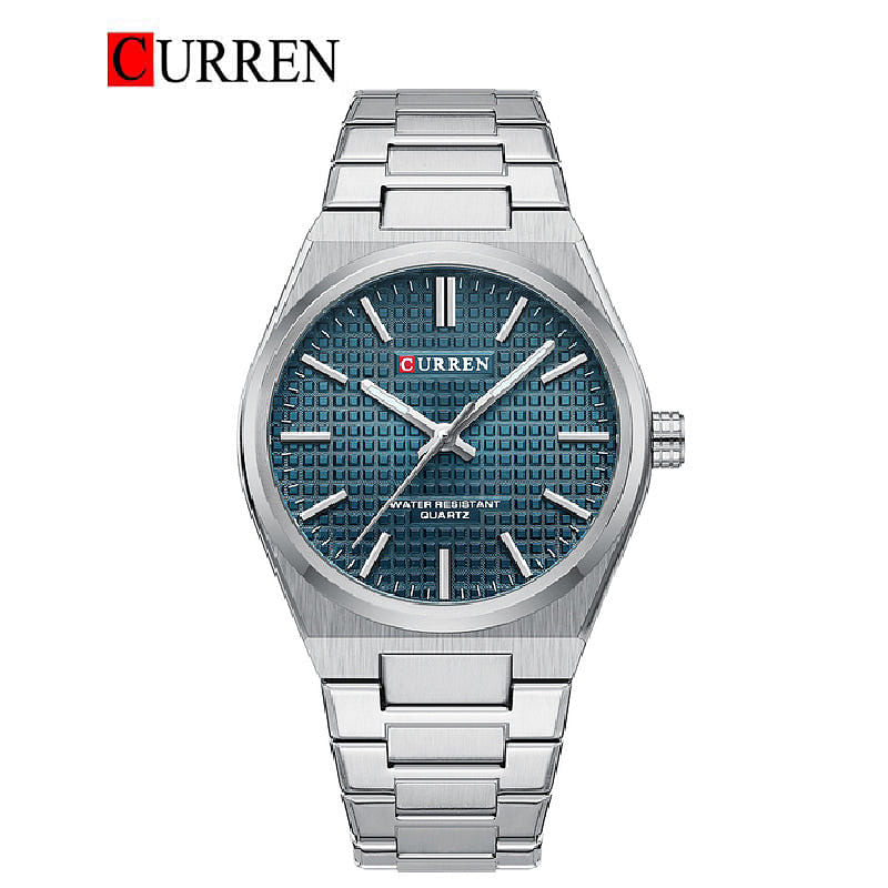 CURREN 8439 Original Brand Stainless Steel Band Wrist Watch For Men - Silver and Blue