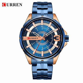 CURREN 8333 Original Brand Stainless Steel Band Wrist Watch For Men BLUE