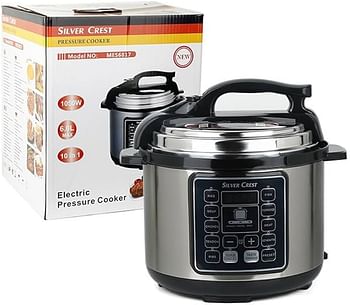 SILVER CREST 10 In 1 Electric Pressure Cooker Instant Programmable Smart Pot 1050 Watts Rice Cooker, 6 Liters, 10 Smart Programs MES6817 - Black