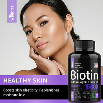 Biotin with Collagen & Keratin Supplement - Vitamins To Support Hair Growth, Skin and Nails | Anti-Aging Formula, Strong Nails, Shiny Hair, Glowing Smooth Skin - 60 Capsules