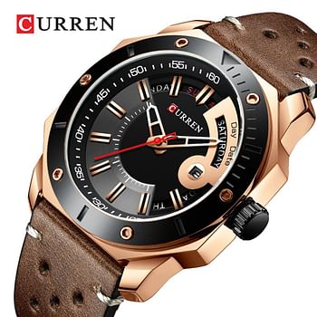 CURREN 8344 Original Brand Leather Straps Wrist Watch For Men With Brand Box Brown