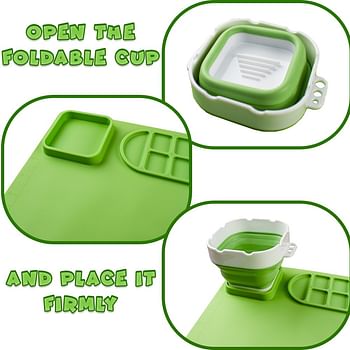 Silicone Painting Mat with Foldable Cup and Paintbrushes Green