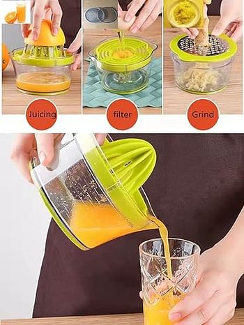 4 In 1 Multi-functional Manual Juicer Citrus Juicer Lemon Orange Juicer Manual Hand Squeezer with Built-In Measuring Cup and Grater