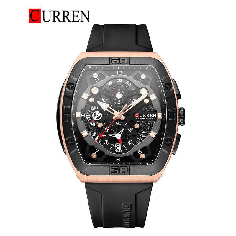 CURREN Original Brand Rubber Straps Wrist Watch For Men 8443 Black