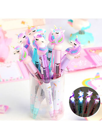 6 Pieces Unicorn Light Pen Stationary LED Writing Ballpoint