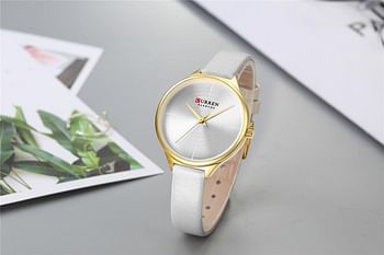 CURREN 9062 Leather Straps Wrist Watch For Women - White