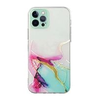 3D Marble Texture Transparent Iphone 14 Pro Case white- pink